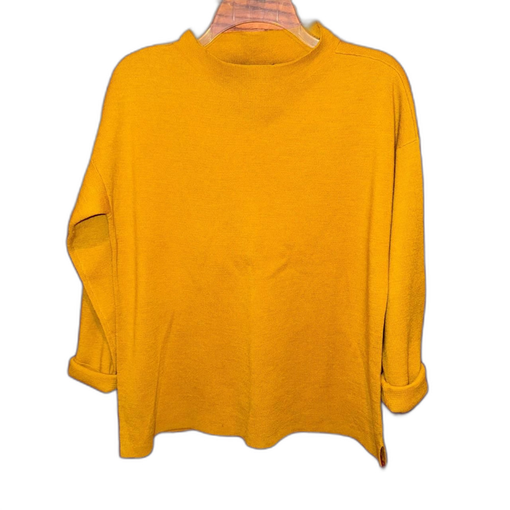 Eileen Fisher Women's Yellow Jumper Small Petite Merino Wool Mock Neck Sweater